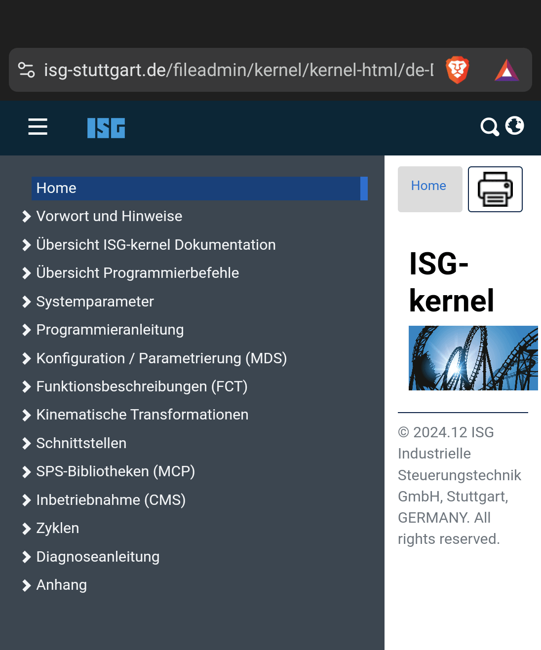 Onlinehilfe in der Smartphoneansicht hochkant mit reduziert dargestelltem Inhalt