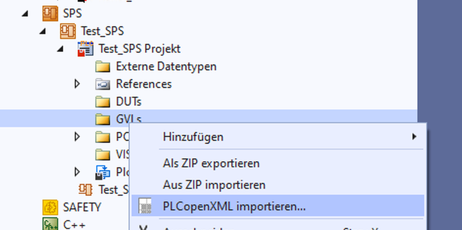 Import im Entwicklungssystem