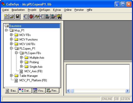 Übersicht über die Motion Bibliothek McpPLCopenP1.lib in CoDeSys