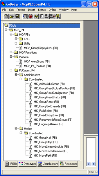 Overview of the McpPLCopenP4.lib motion library in CoDeSys