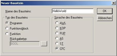 Definition des Programms HelloWorld