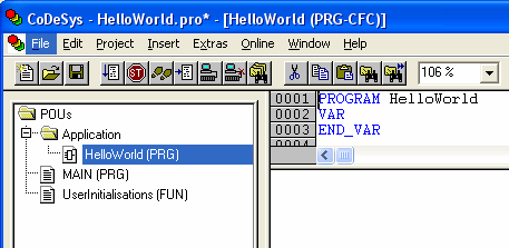 Assigning the Main and HelloWorld programs in the project tree
