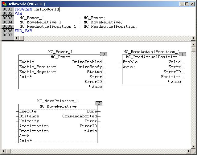 Instances of PLCopen FBs in the HelloWorld world