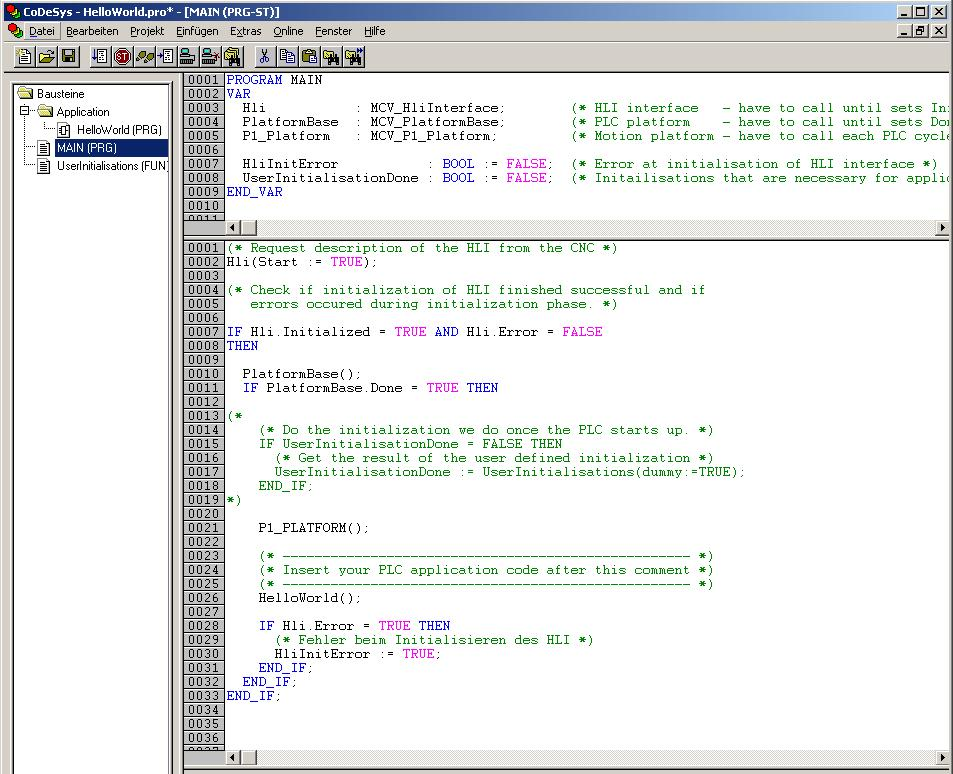 Einfügen von Programm HelloWorld in Programm MAIN