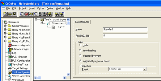 The MAIN program is assigned to the Standard task