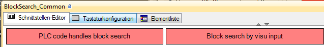 Taste: PLC code handles block search" / "Block search by visu input