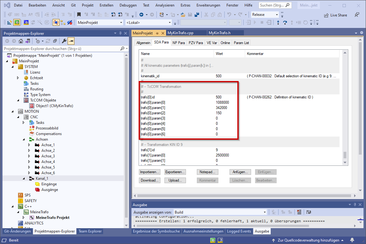 Transformationsparameter des Kanals