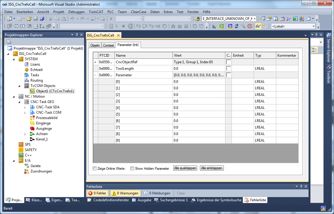 Transformationsparameter über TcCOM