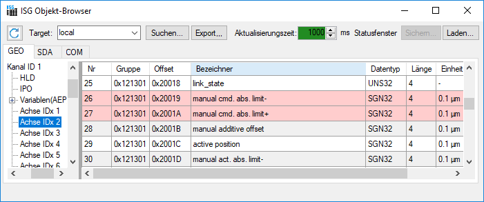 Zugriff auf die absoluten Offsetgrenzen im ISG Objekt-Browser