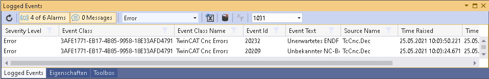 Event Logger output