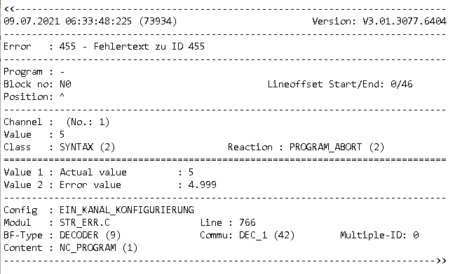 Ausgabe eigener Fehlertexte in Protokolldatei