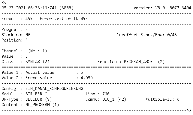 Output of user error texts to log file