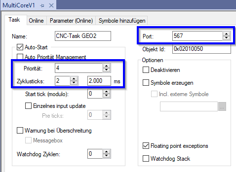 Settings of task priorities