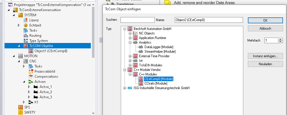 Adding a TcCom object in TwinCAT